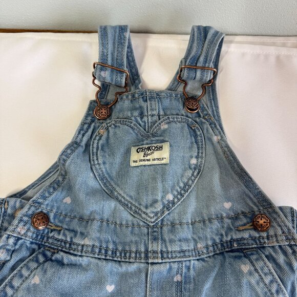 Oshkosh B'Gosh Girls 12 Months Bib Overalls Hearts Adjustable Crotch Snaps - Picture 3 of 11